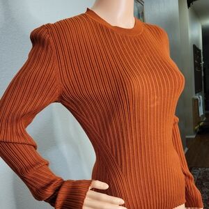 Halston Women's Ribbed Crewneck Sweater - Rust Orange